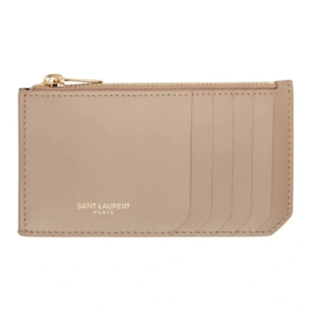 SAINT LAURENT Paris Zipped Credit Card Case in Acapulco Nude Shiny Leather - Picture 2 of 15